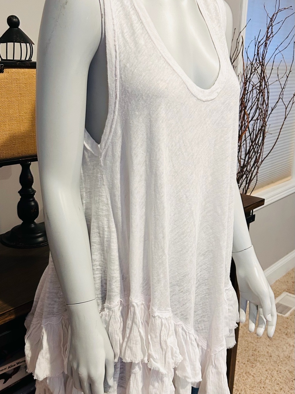 Free People White Ruffle-Hem Sleeveless Tank